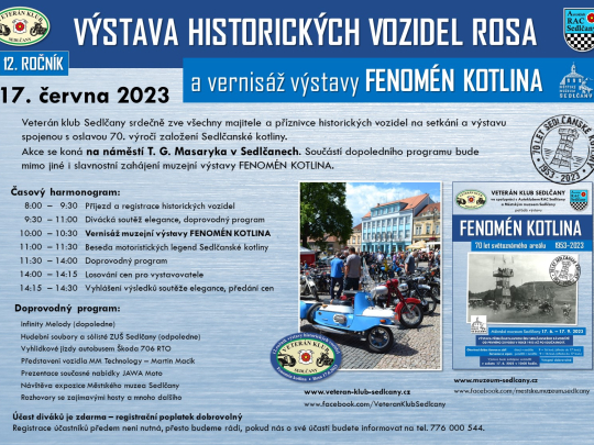 Pozvánka na 12. ročník výstavy historických vozidel Rosa, 17.6.2023